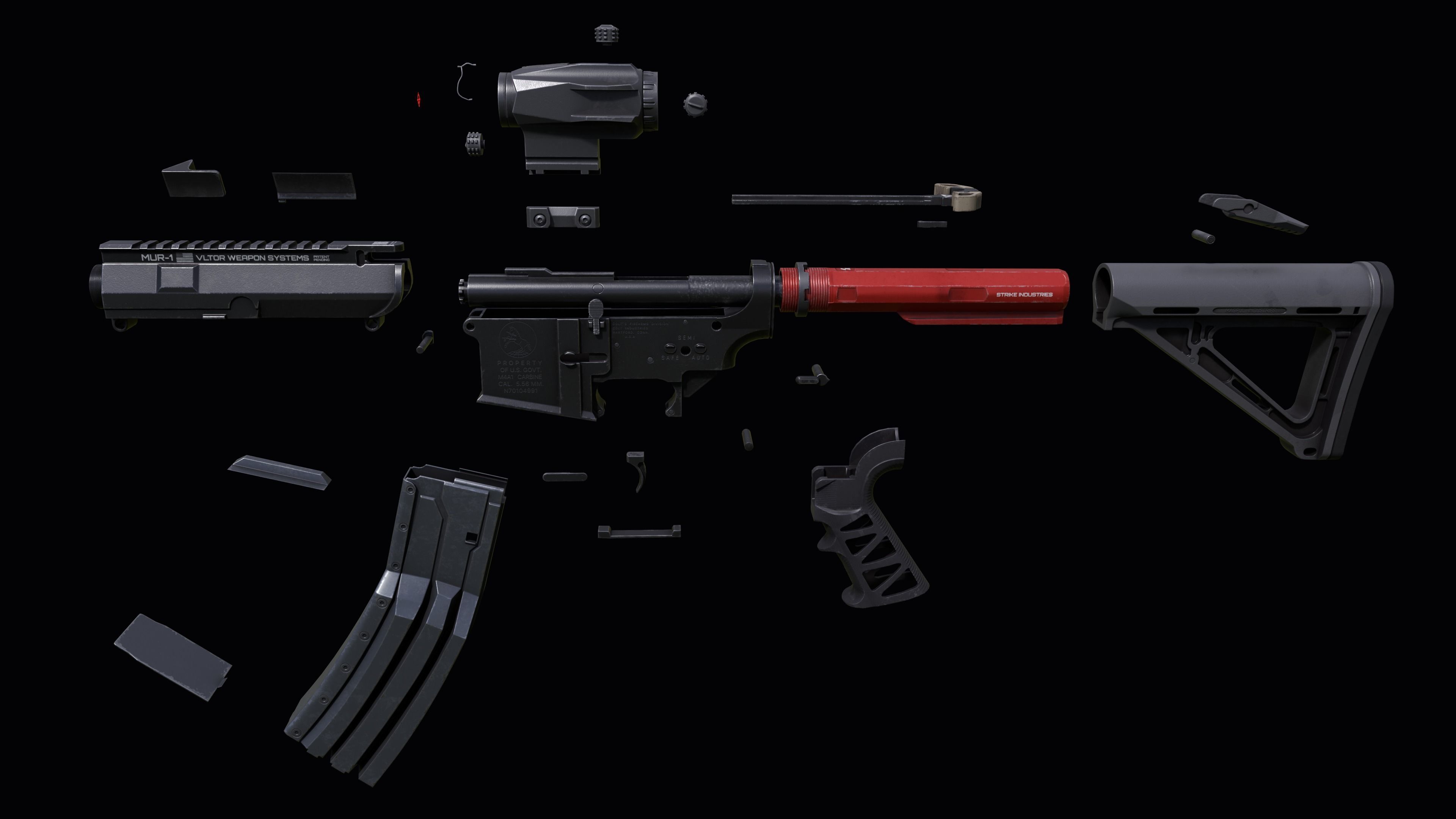 Custom Colt M4A1 assault rifle Low-poly 3D model_27