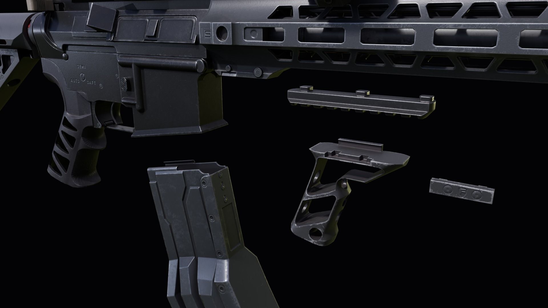 Custom Colt M4A1 assault rifle Low-poly 3D model_30