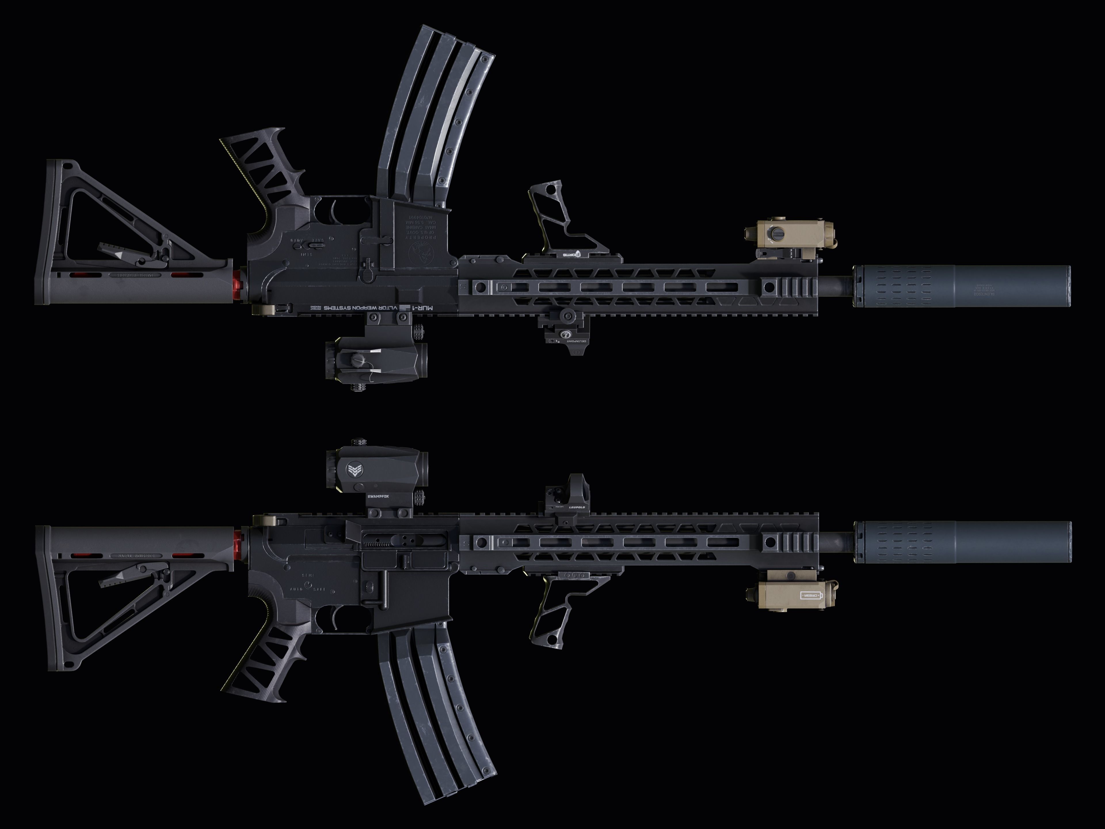 Custom Colt M4A1 assault rifle Low-poly 3D model_35