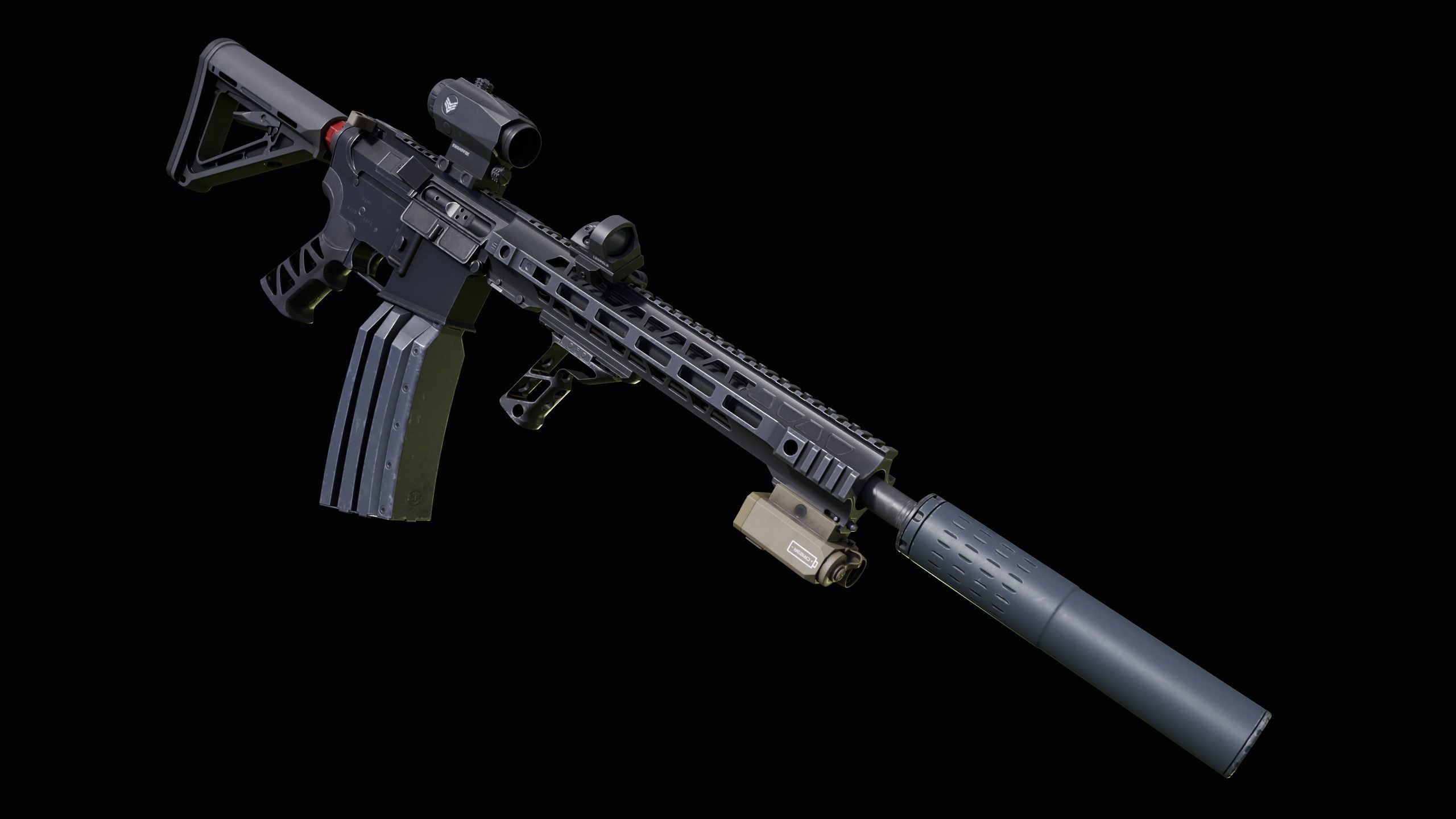 Custom Colt M4A1 assault rifle Low-poly 3D model_8