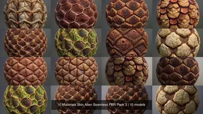 10 Materials Skin Alien Seamless PBR Pack 3