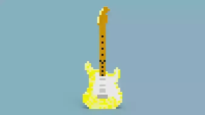 Voxel Yellow Guitar Low-poly 3D model
