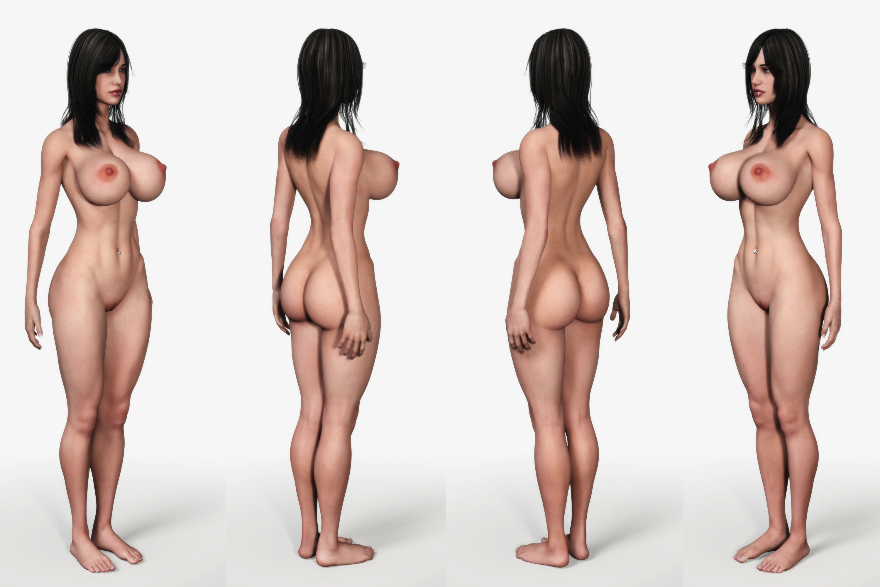 Long Haired Busty Brunette Woman 3D model_9