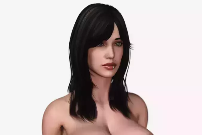Long Haired Busty Brunette Woman 3D model