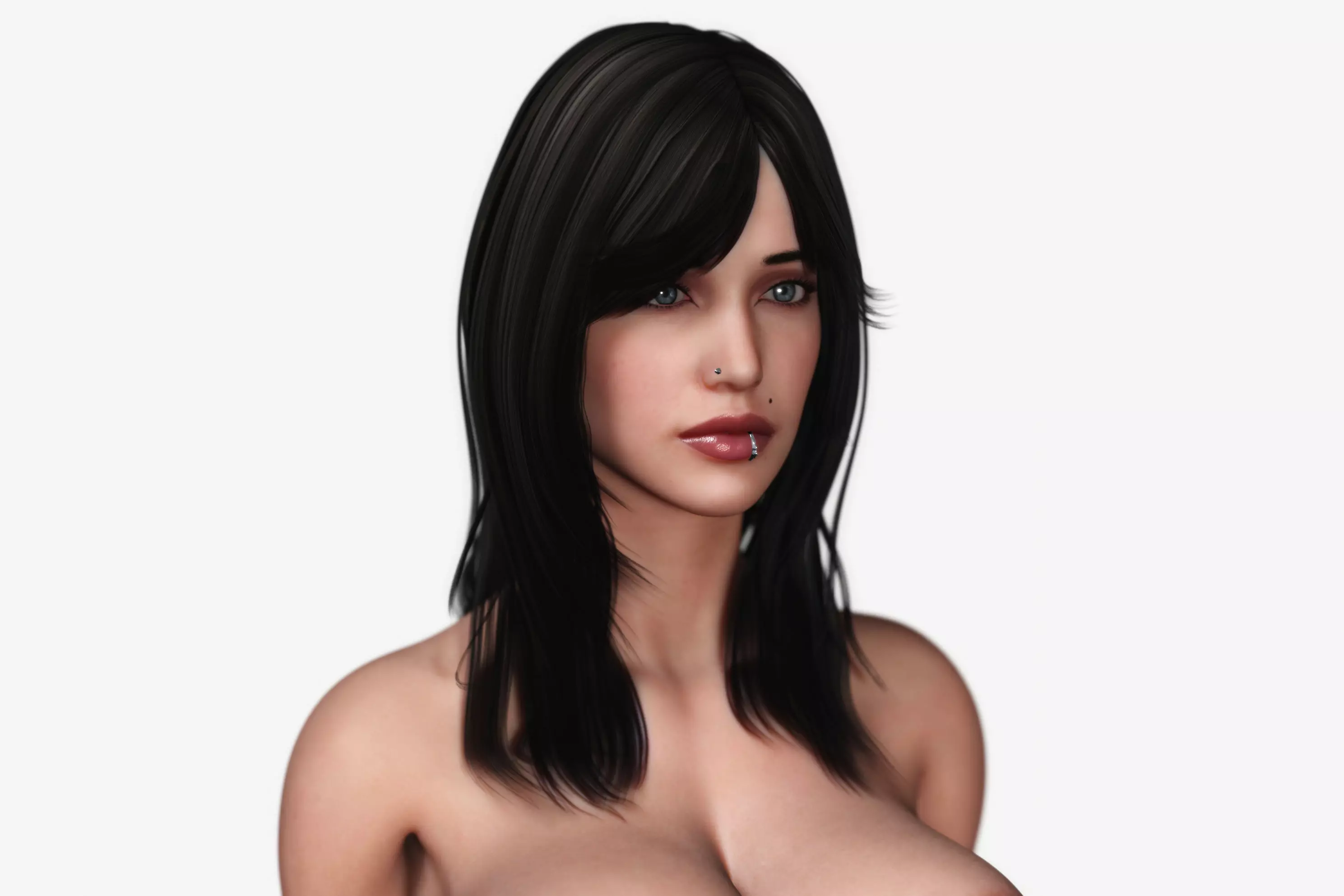 Long Haired Busty Brunette Woman 3D model_0