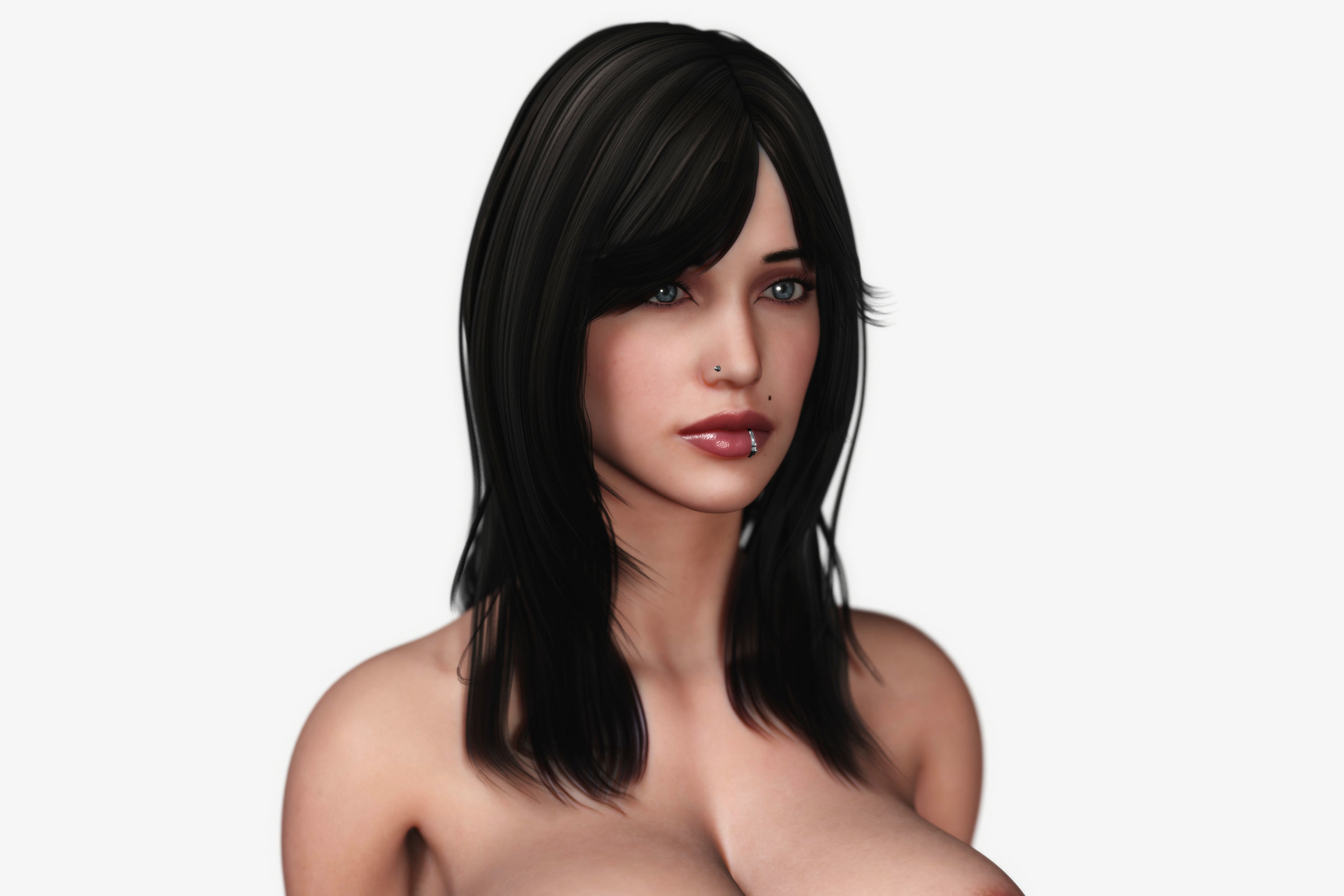Long Haired Busty Brunette Woman 3D model_1