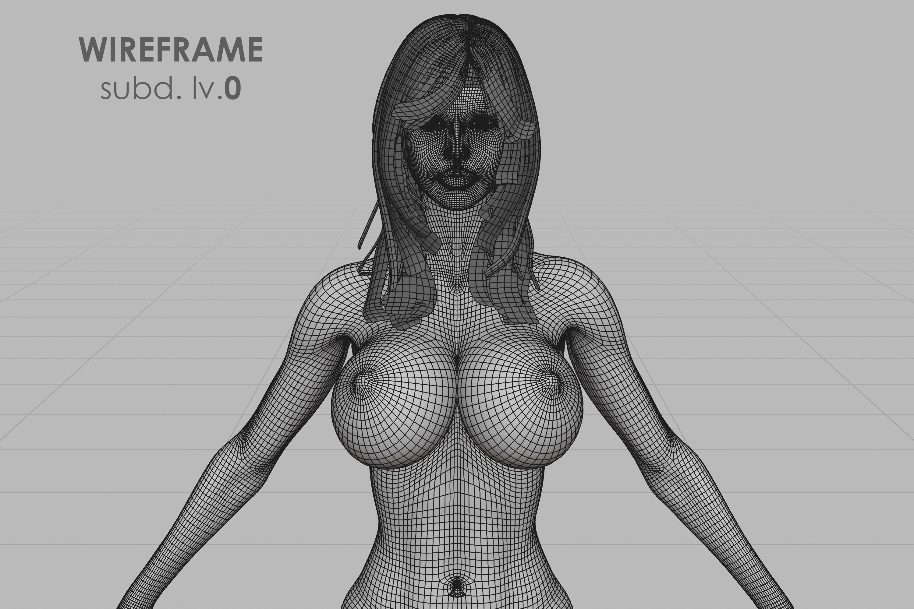 Long Haired Busty Brunette Woman 3D model_10