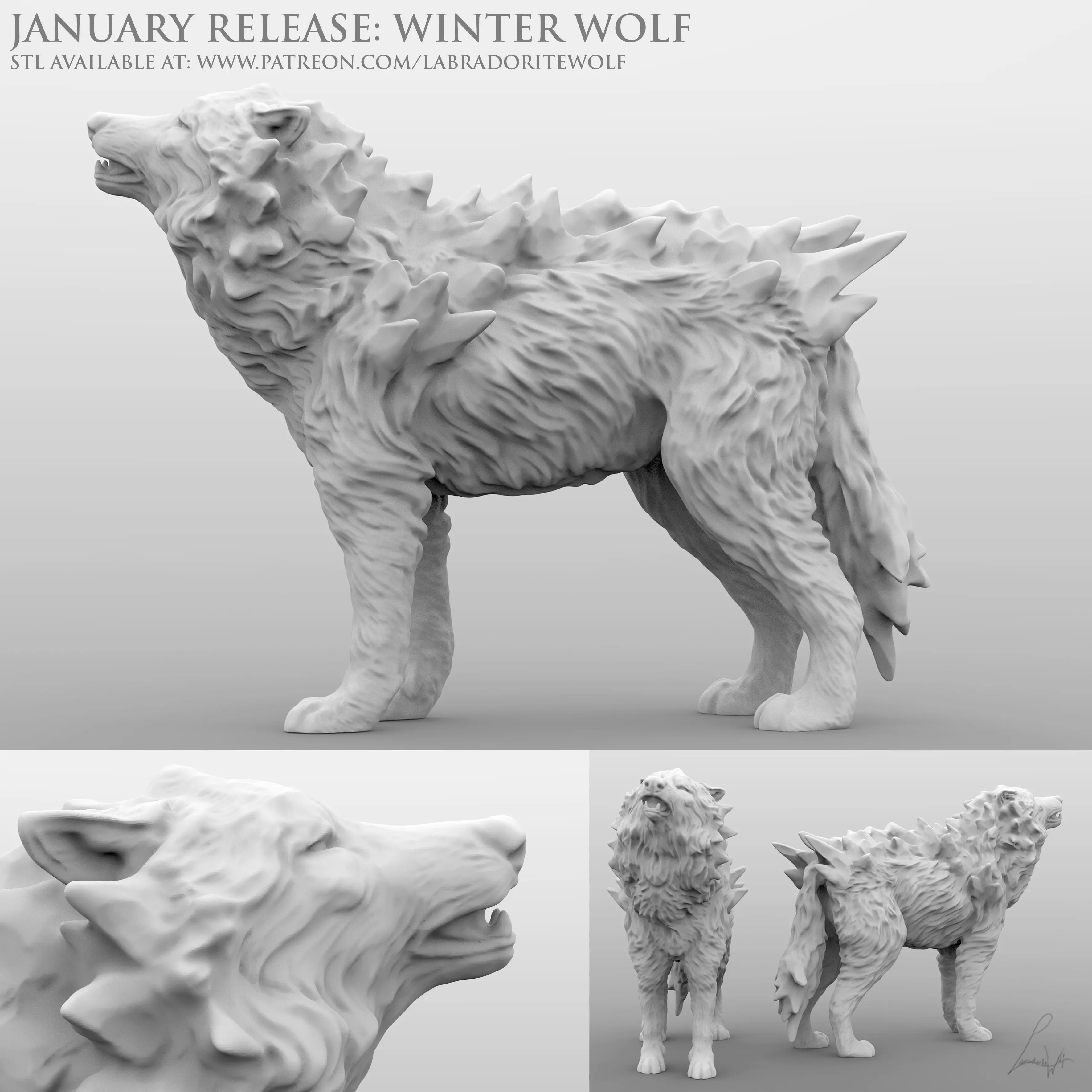 Winter Wolf Howling 3D print model_0