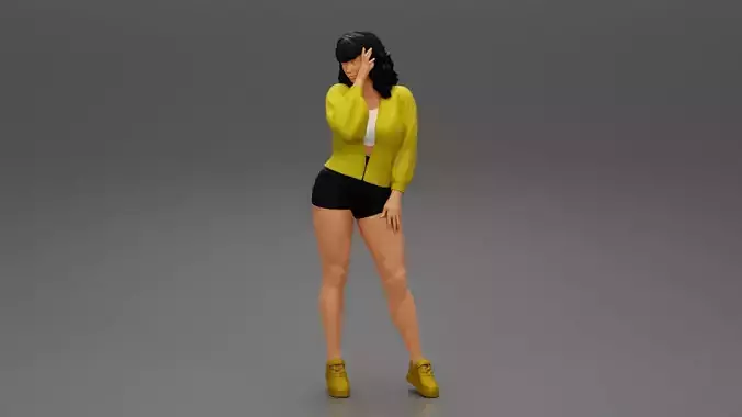 Beautiful busty young woman in short and jacket