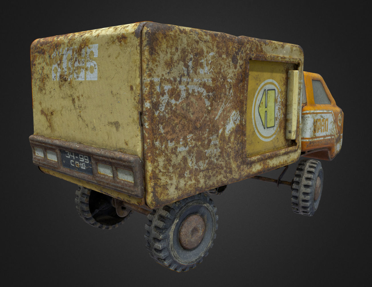 Old USSR Soviet Metal Toy Car URAL BREAD 3D model_16