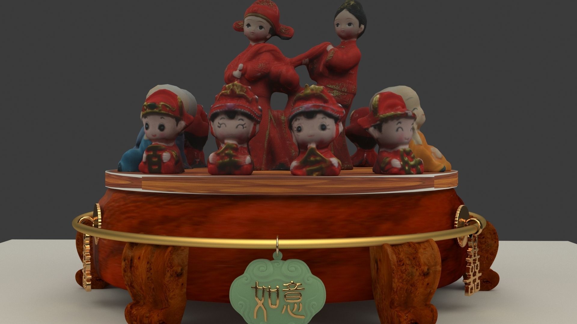 Chinese wedding dolls and monk kids  3D model_2