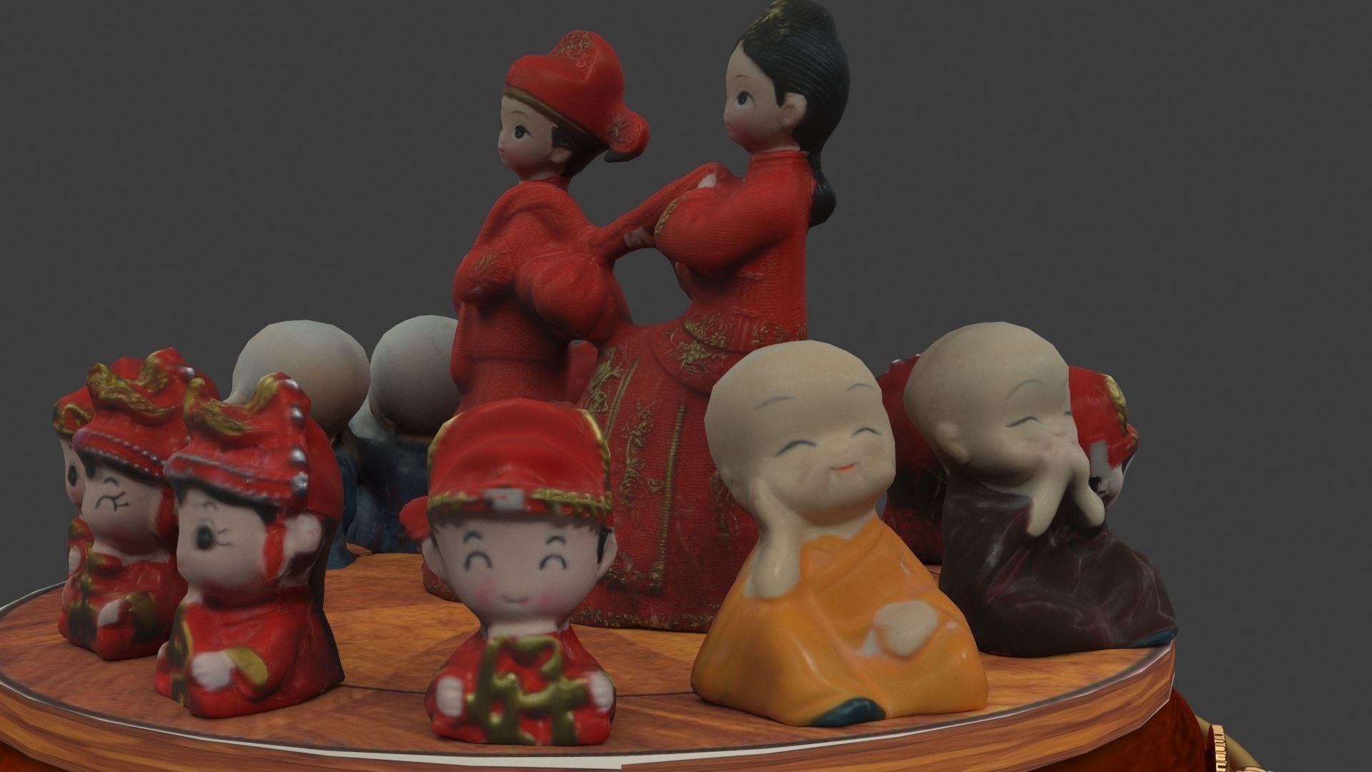 Chinese wedding dolls and monk kids  3D model_5