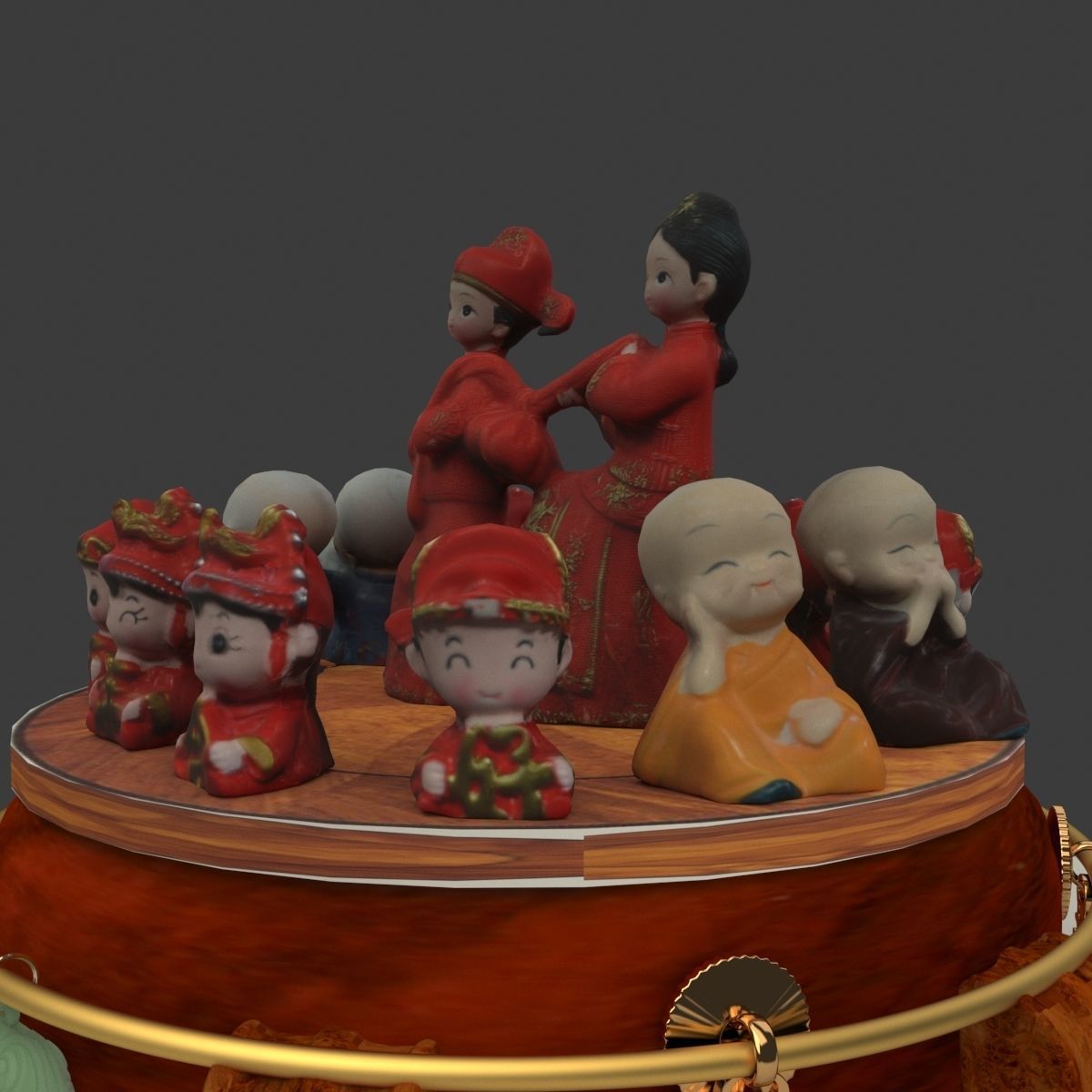 Chinese wedding dolls and monk kids  3D model_6