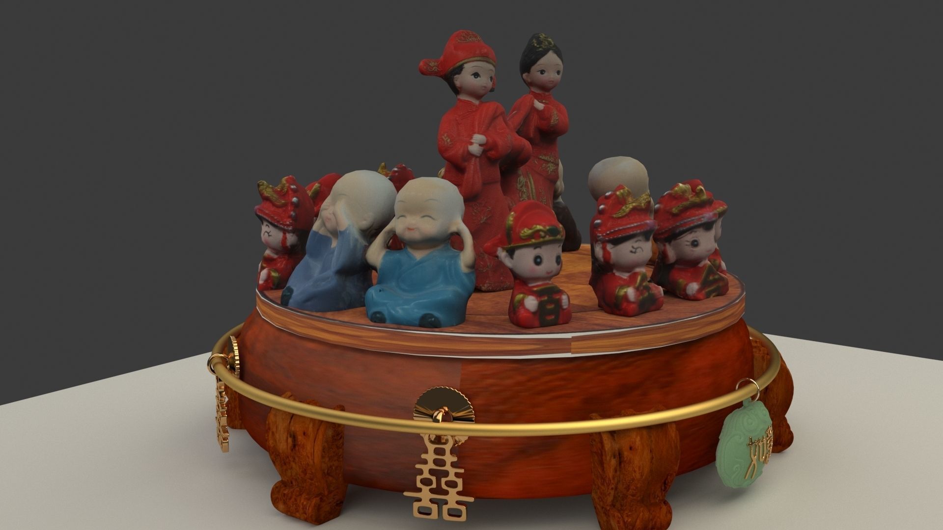 Chinese wedding dolls and monk kids  3D model_3
