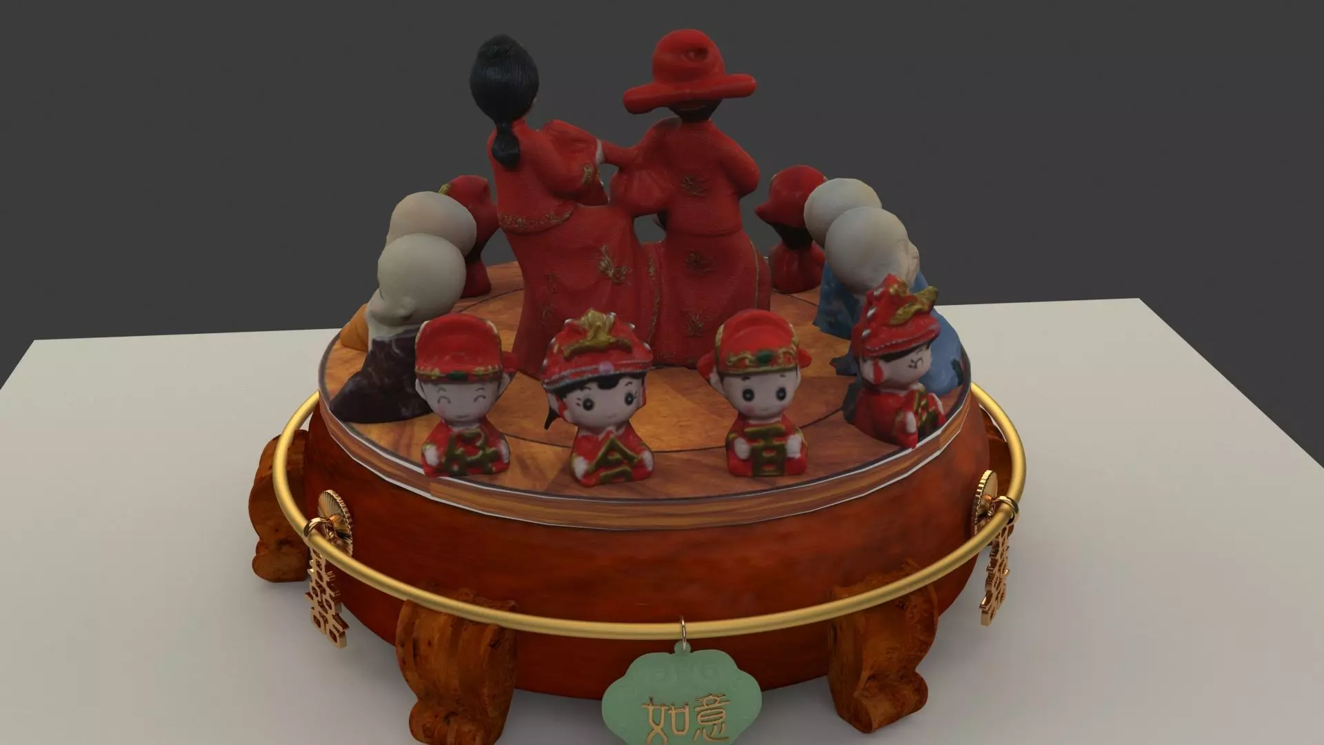 Chinese wedding dolls and monk kids  3D model_0