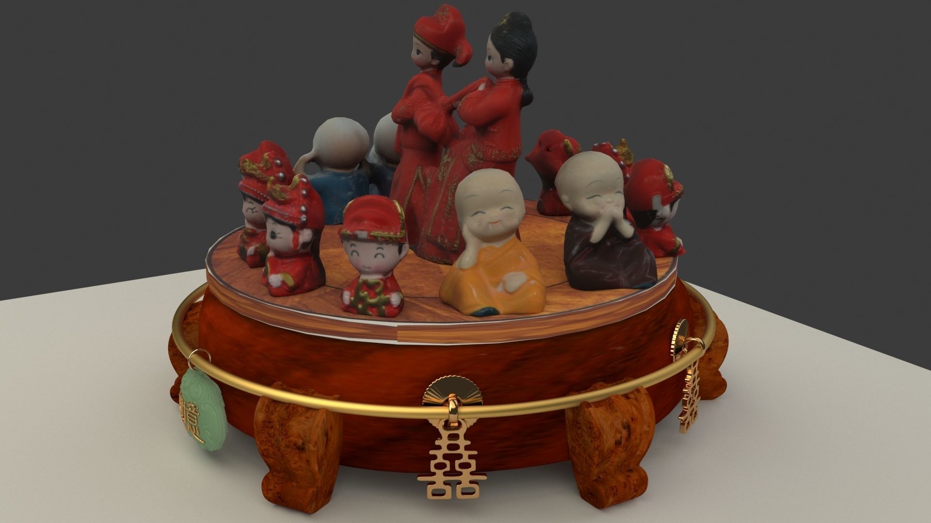 Chinese wedding dolls and monk kids  3D model_1