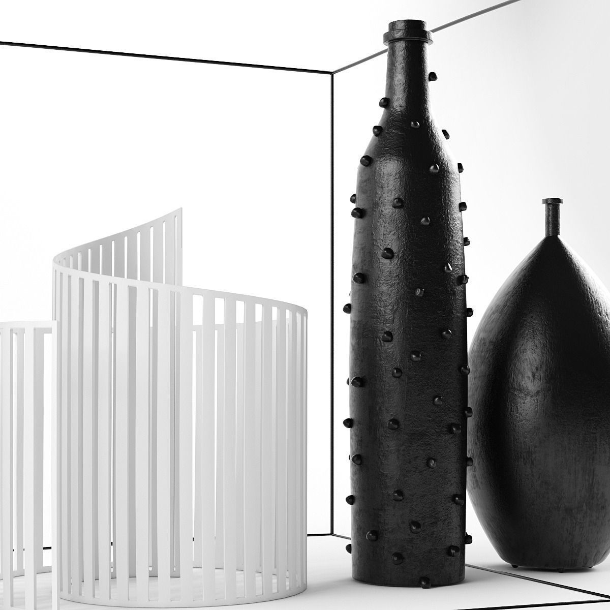 Decoration Set objects in glass cube 3D model_4