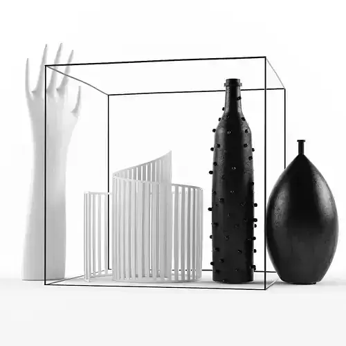 Decoration Set objects in glass cube