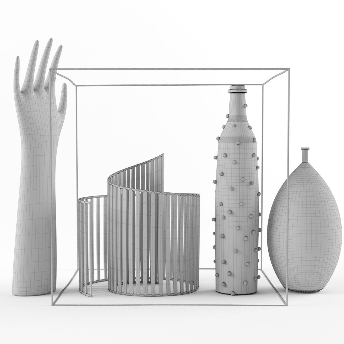 Decoration Set objects in glass cube 3D model_5