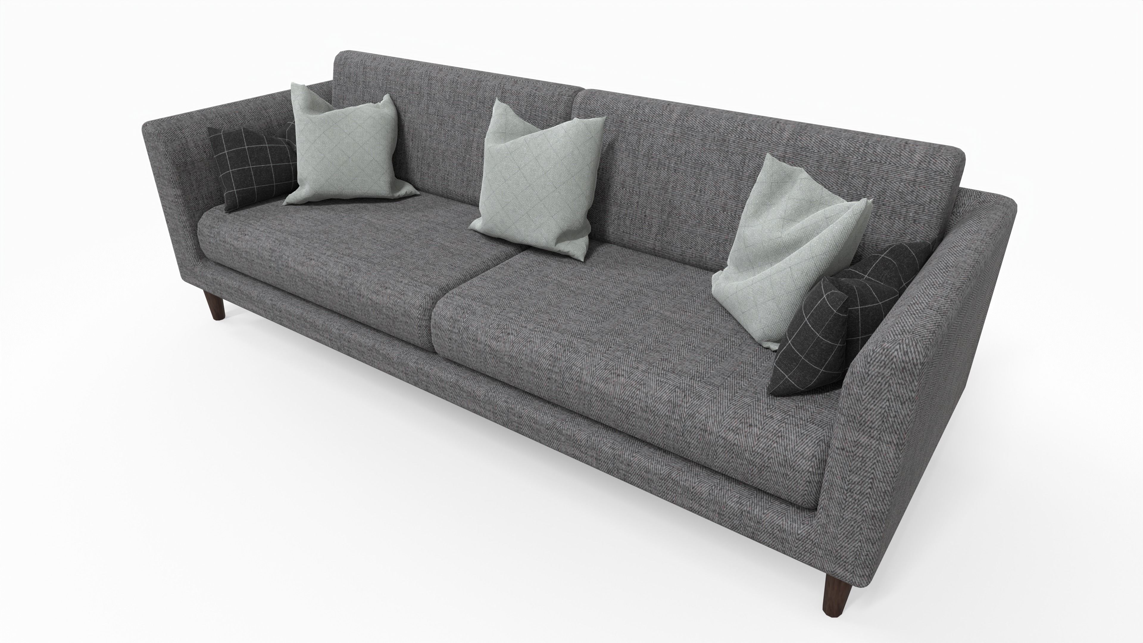 Fabric Couch with Pillow Low-poly 3D model_4