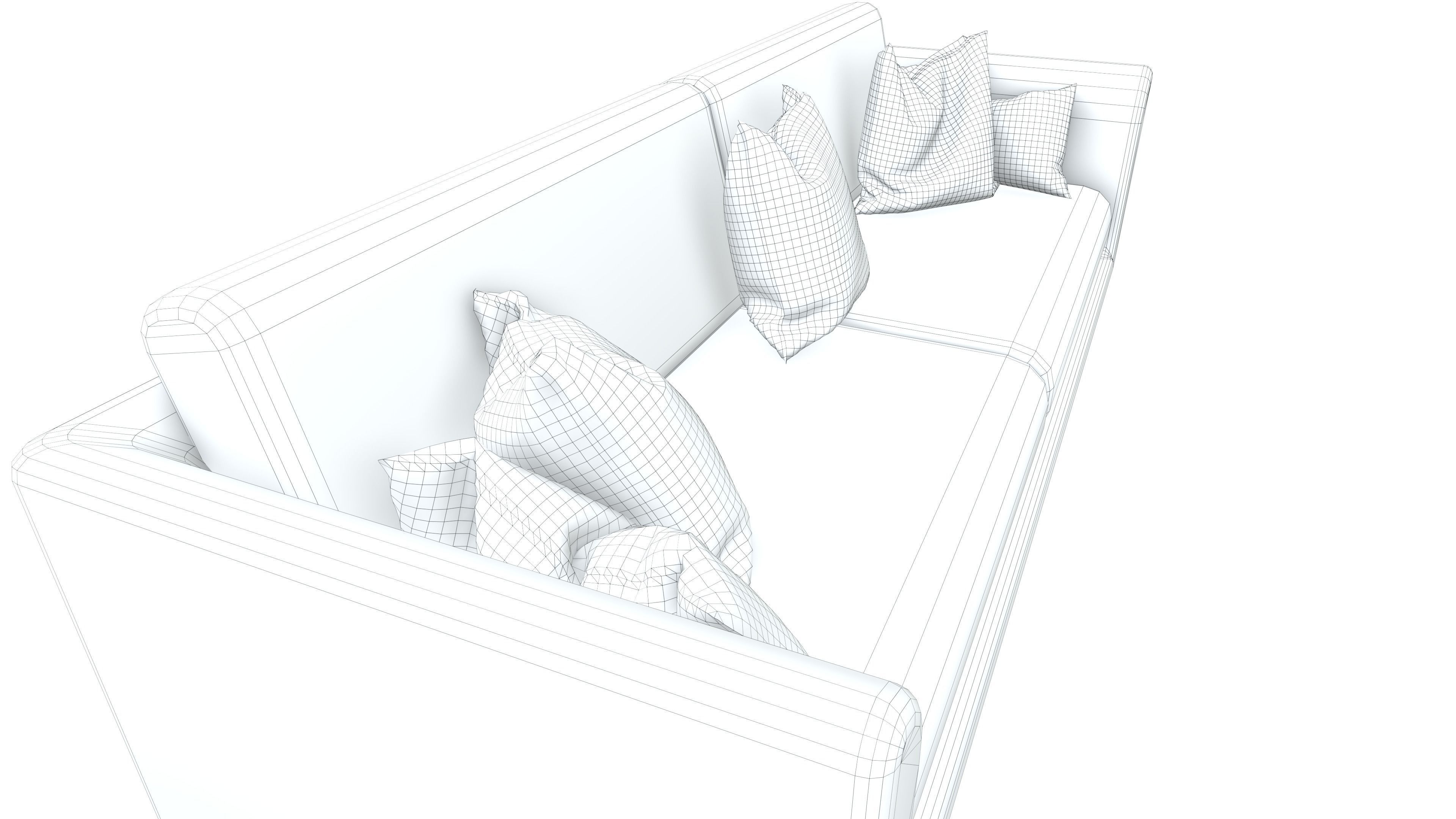 Fabric Couch with Pillow Low-poly 3D model_7