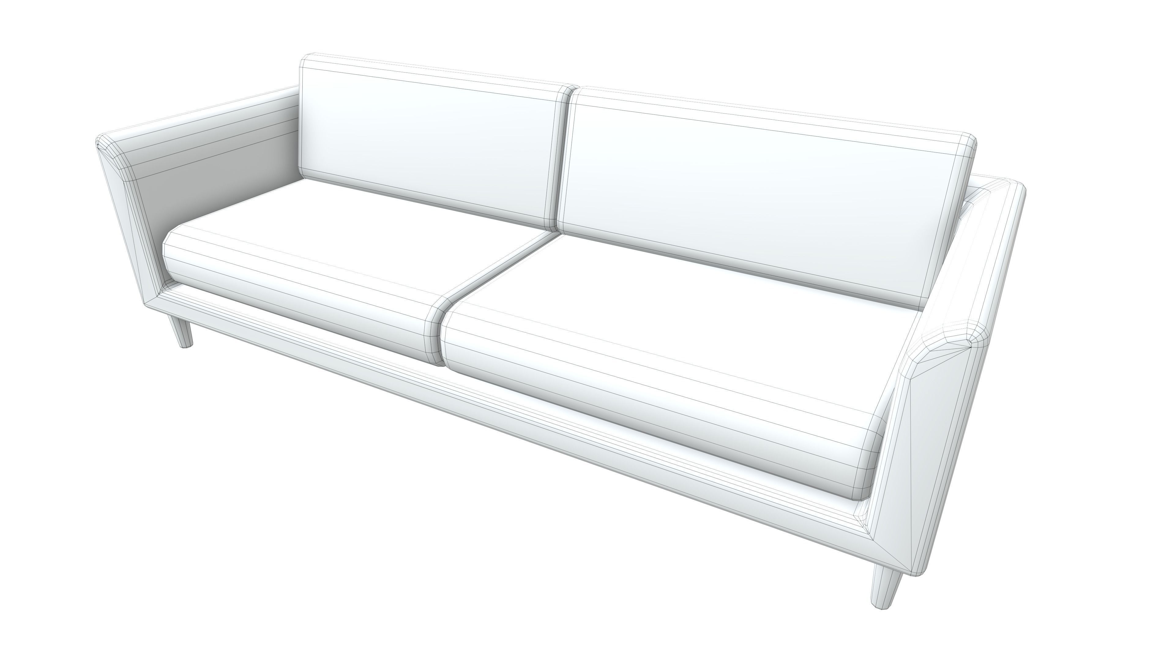Fabric Couch with Pillow Low-poly 3D model_8
