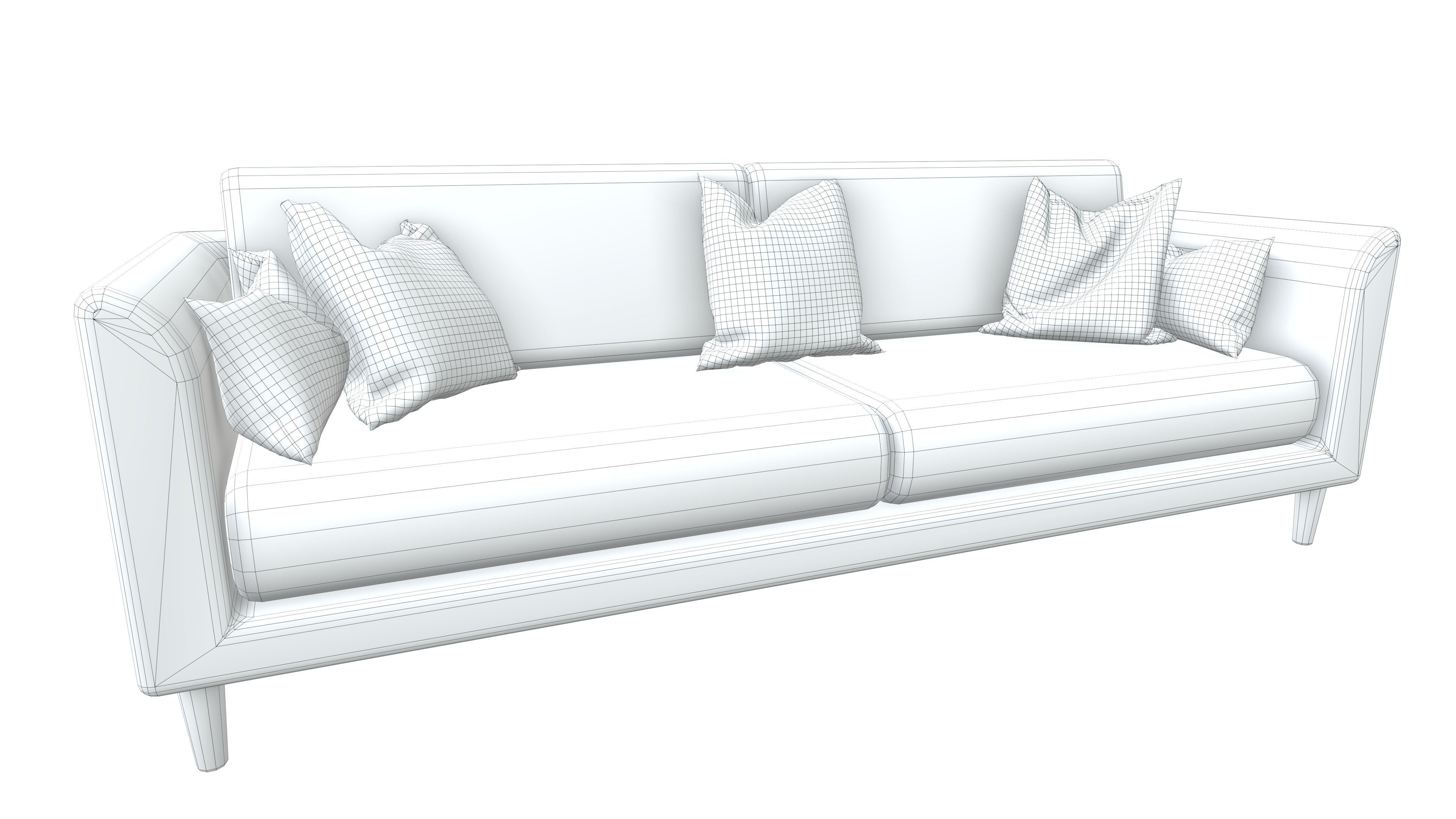 Fabric Couch with Pillow Low-poly 3D model_6