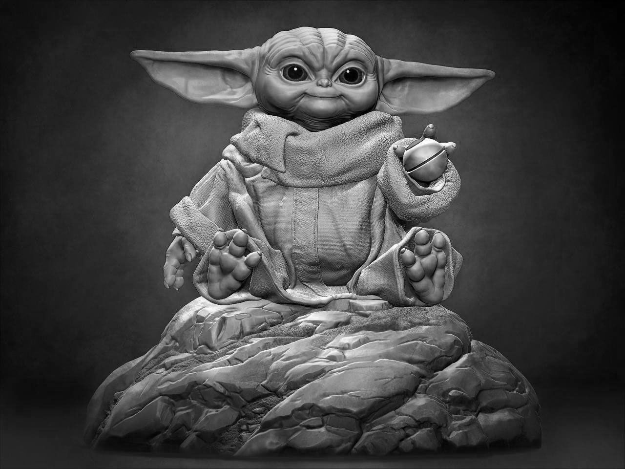 Grogu baby yoda statue 3D print model_1
