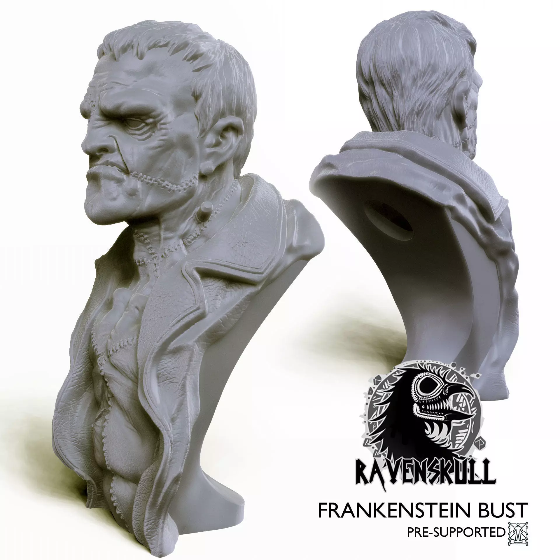 Frankenstein Bust Pre-supported 3D print model_3