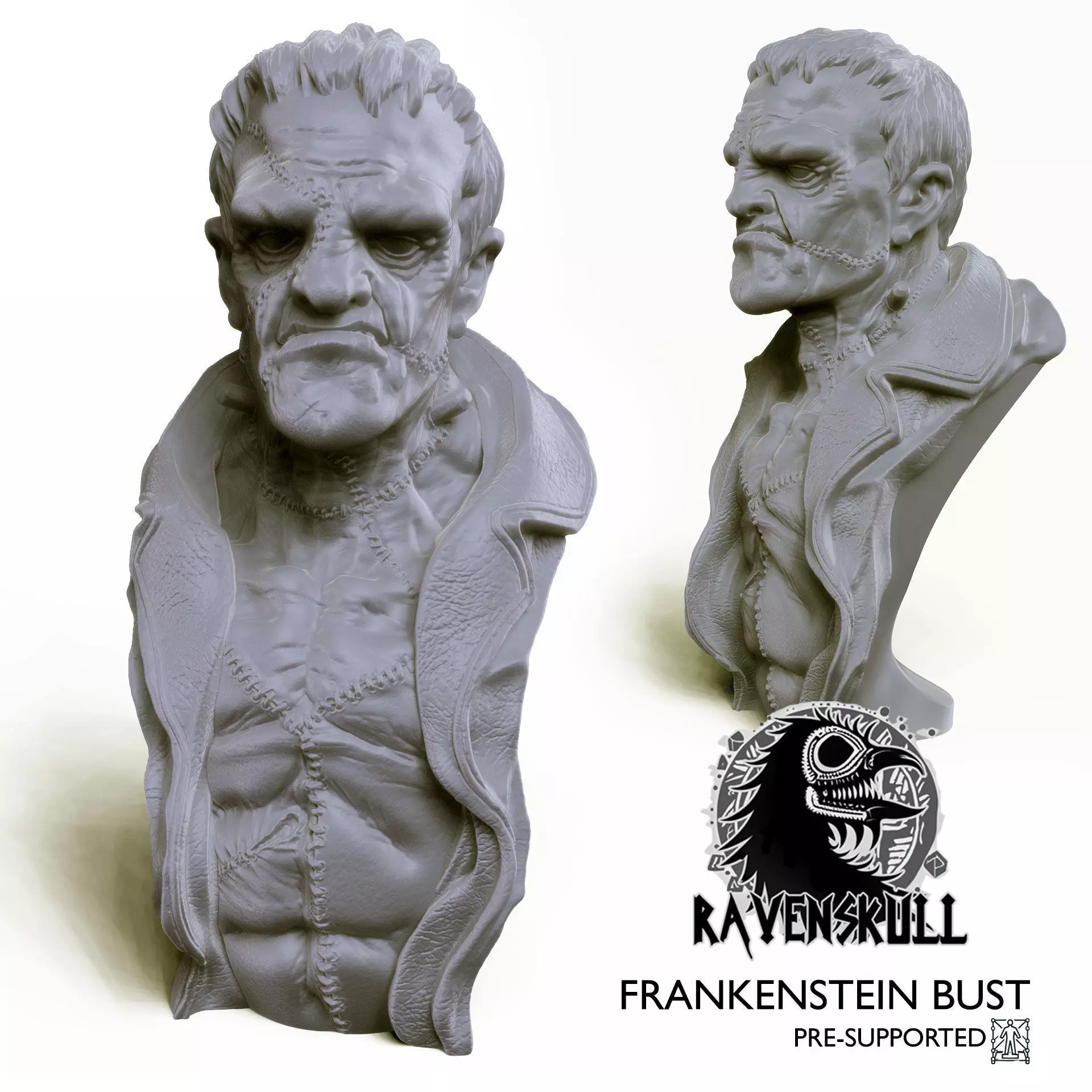Frankenstein Bust Pre-supported 3D print model_2