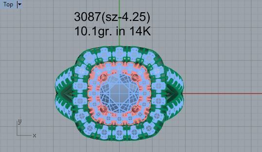 3-Row diamond ring 3087 3D print model 3D print model_4