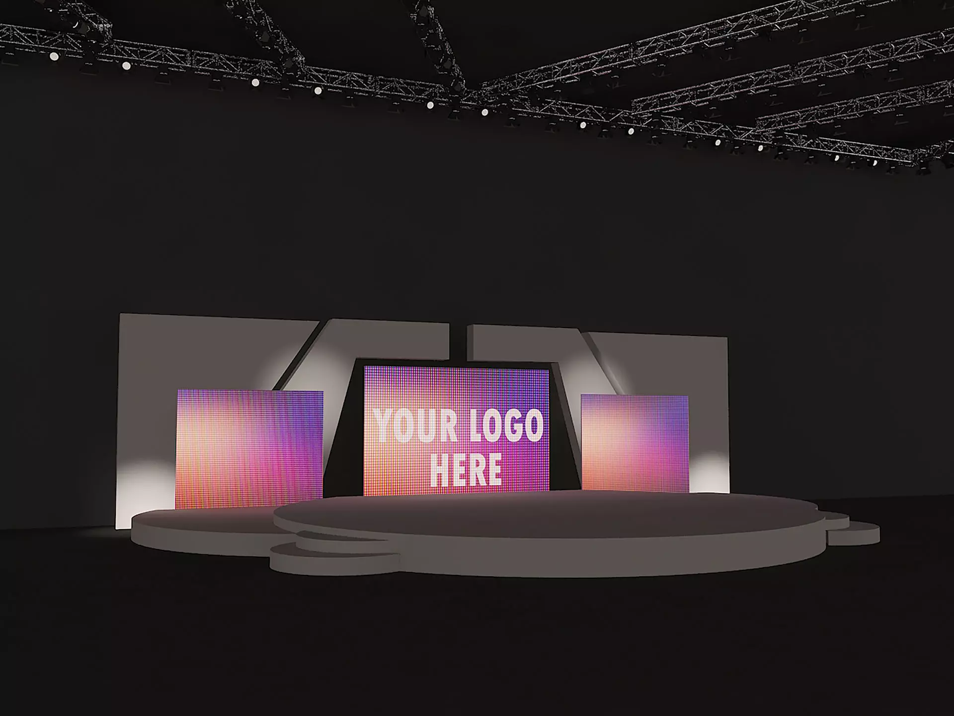 Event and Conference Stage With Led Screens 3D model_0