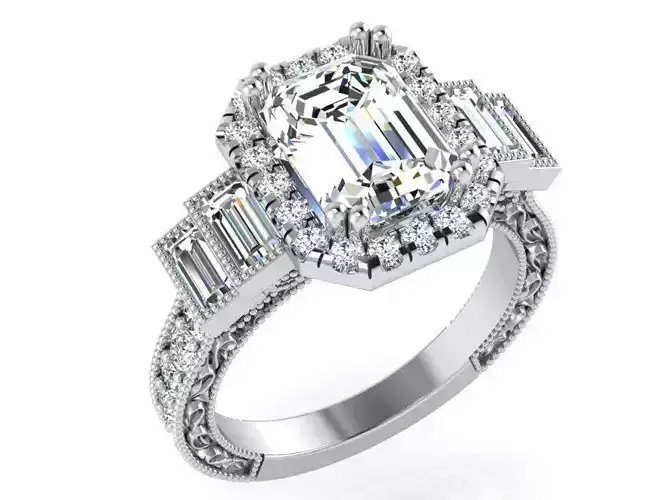 Emerald Halo Diamond Ring 3089 3D print model