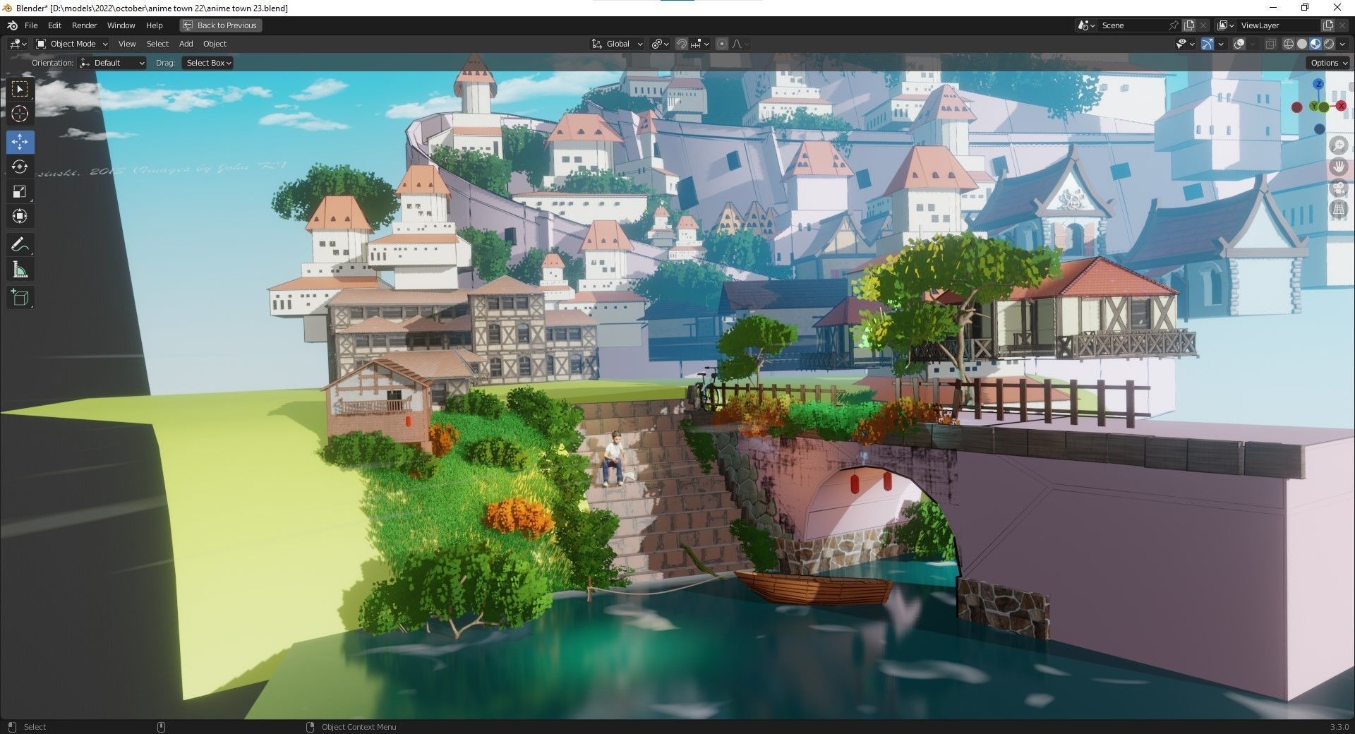 blender anime village town scene 3D model_6