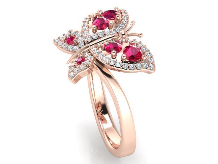 Red stone butterfly diamond ring 3090 3D print model 3D print model_2