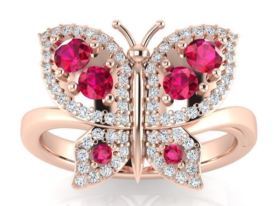 Red stone butterfly diamond ring 3090 3D print model 3D print model_1