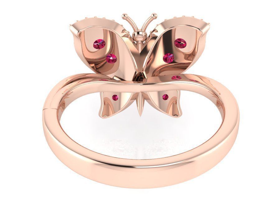 Red stone butterfly diamond ring 3090 3D print model 3D print model_3