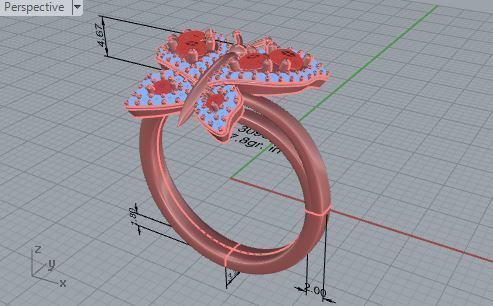 Red stone butterfly diamond ring 3090 3D print model 3D print model_7