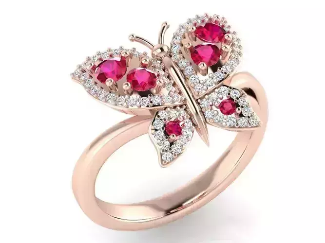 Red stone butterfly diamond ring 3090 3D print model