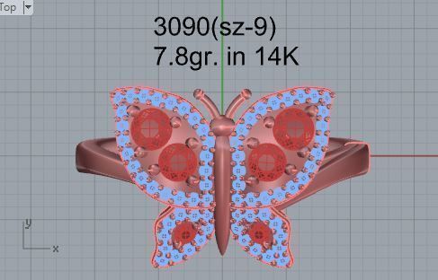 Red stone butterfly diamond ring 3090 3D print model 3D print model_4