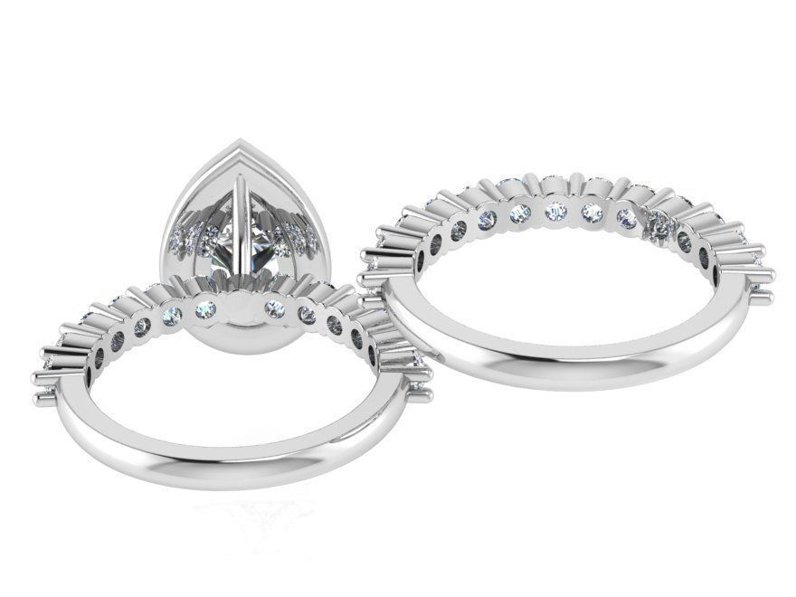 Pear Halo diamond ring with 2-Band 3091 3D print model 3D print model_3