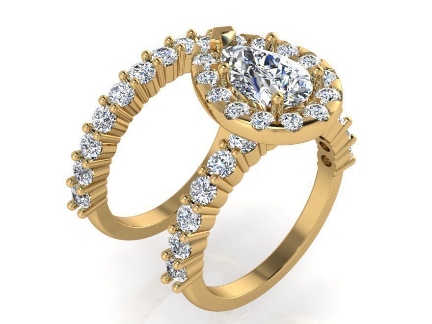 Pear Halo diamond ring with 2-Band 3091 3D print model 3D print model_1