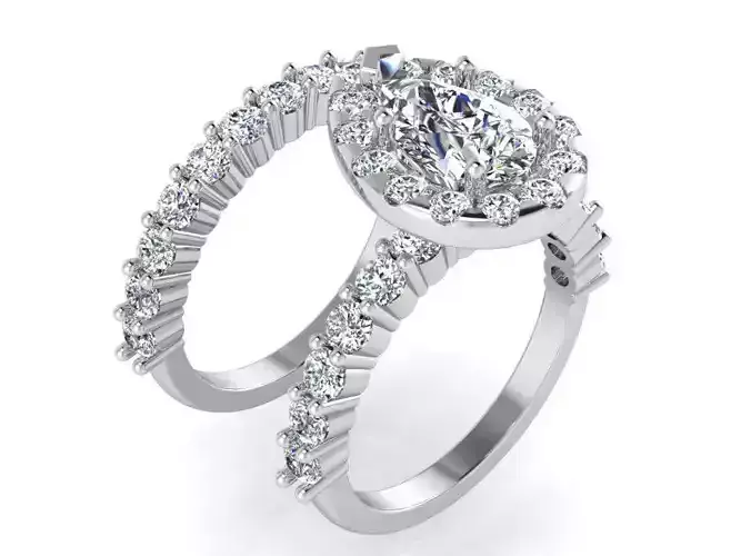 Pear Halo diamond ring with 2-Band 3091 3D print model 