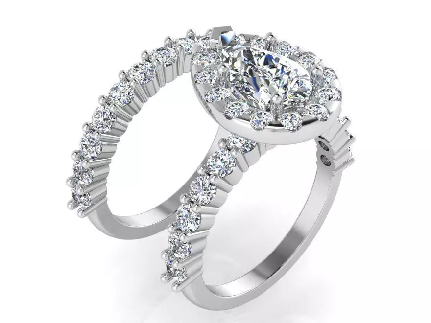 Pear Halo diamond ring with 2-Band 3091 3D print model 3D print model_0