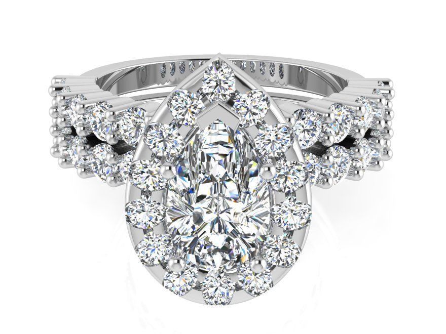 Pear Halo diamond ring with 2-Band 3091 3D print model 3D print model_2
