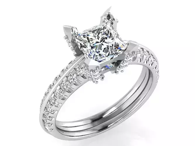 Emerald Cut Halo Branch Shank Ring 3092 3D print model