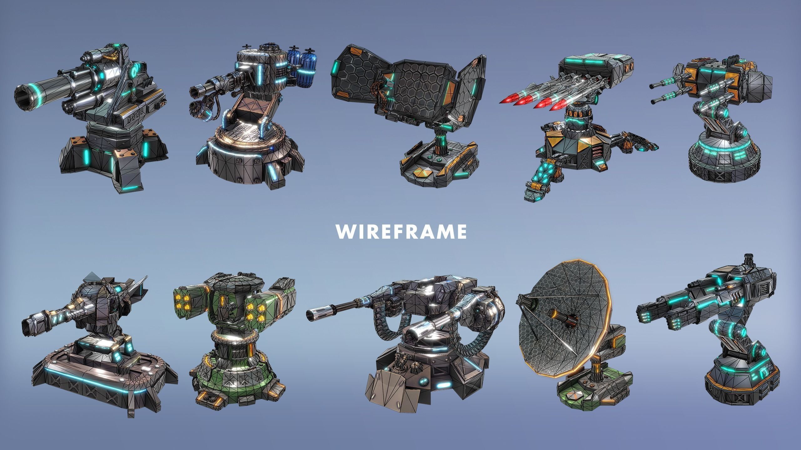Tower Defence Sci-Fi Turrets Pack Low-poly 3D model_2