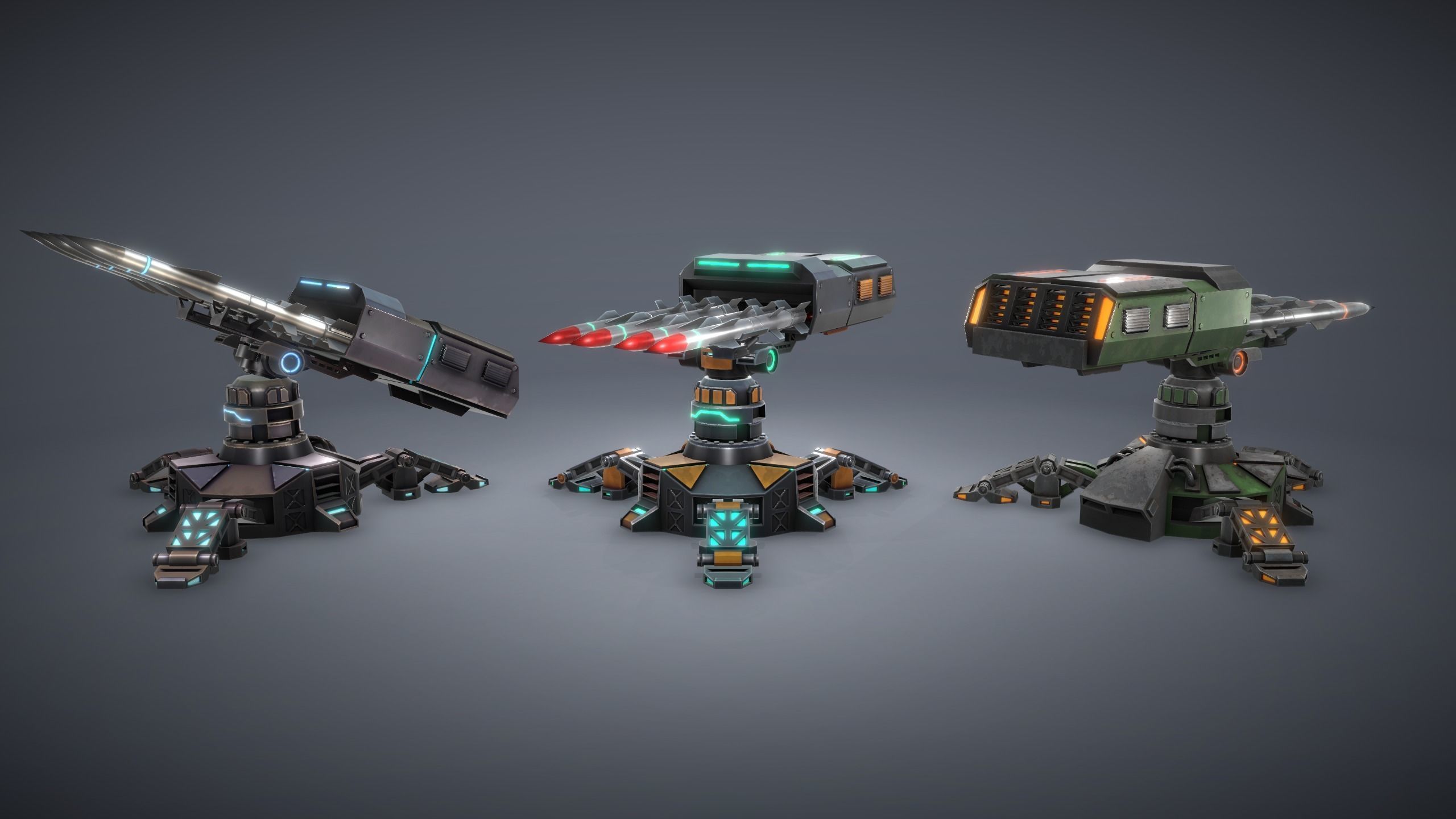 Tower Defence Sci-Fi Turrets Pack Low-poly 3D model_7