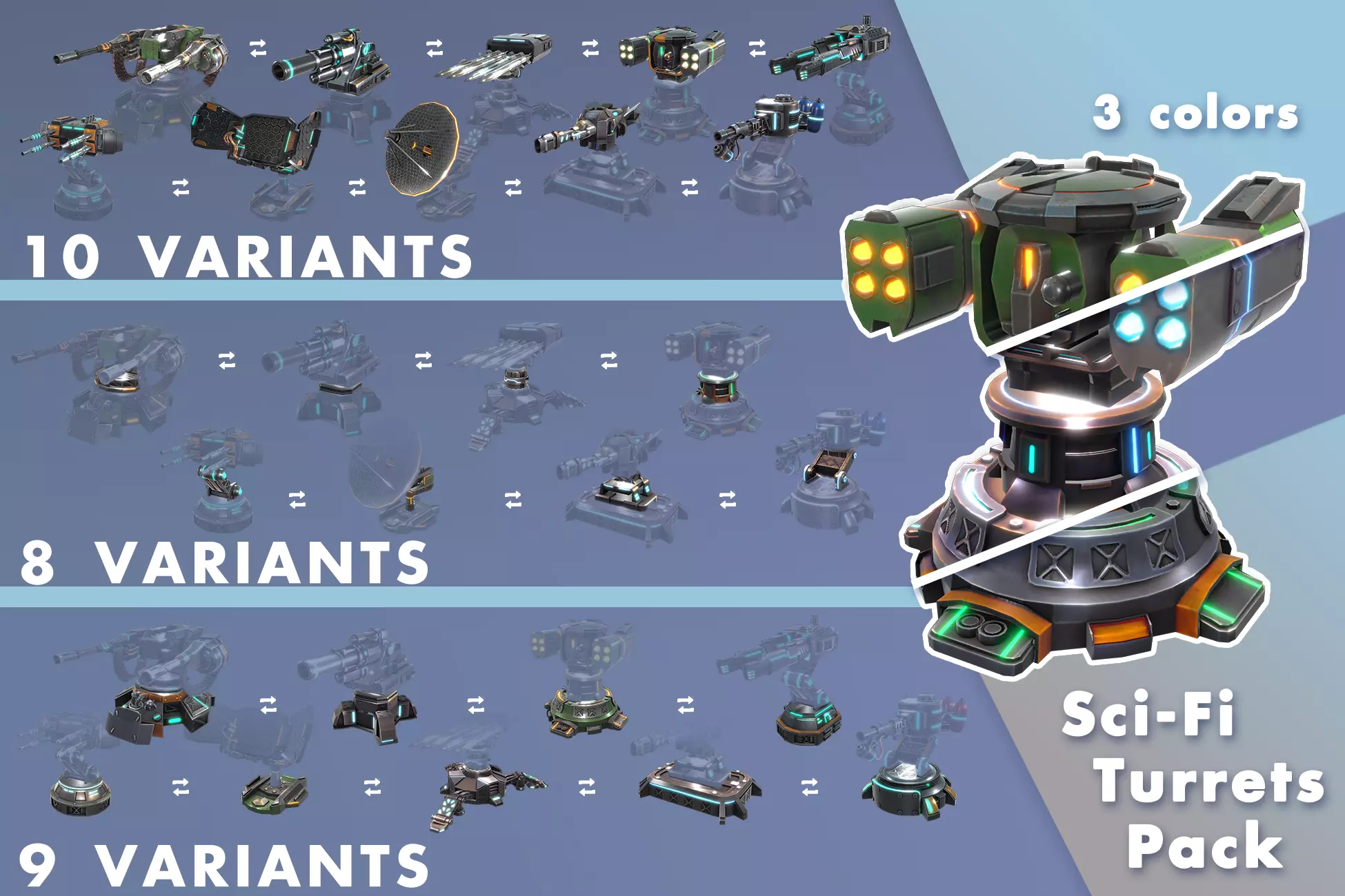 Tower Defence Sci-Fi Turrets Pack Low-poly 3D model_0