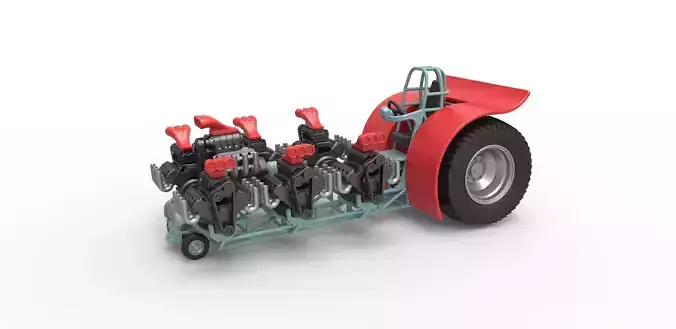 Pulling tractor with 7 engines V8 Scale 1 to 25 3D print model